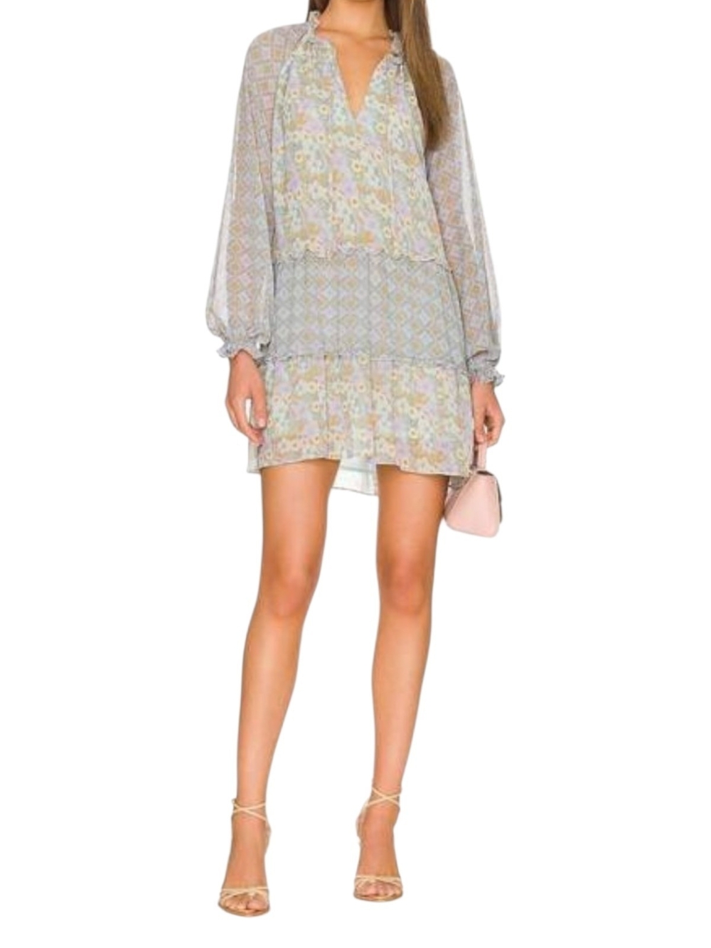Show Me Your Mumu Birdie Mini Dress Large Primrose Print Floral Boho Tiered L